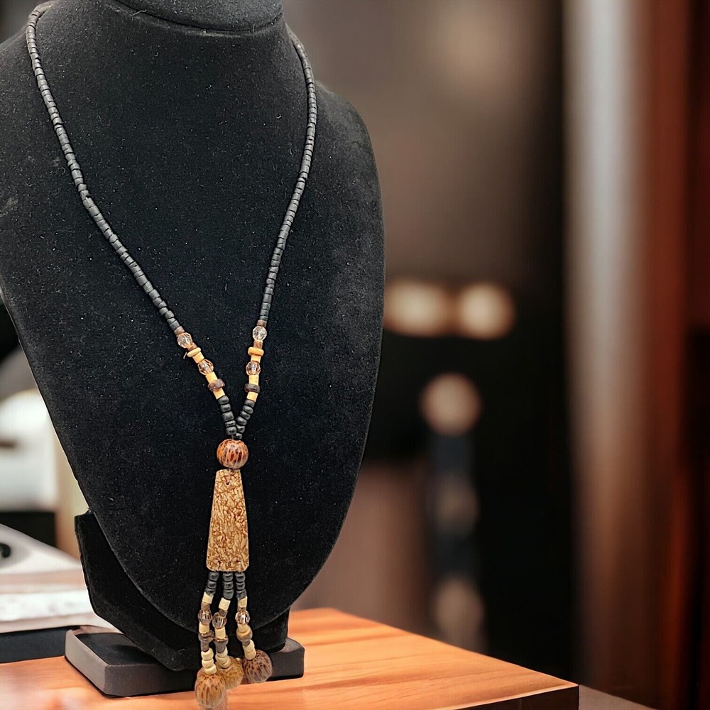 Homemade Wood Boho Dangle Necklace!